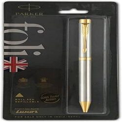 Parker Folio Stainless Steel Gold Trim Ball Pen Refillable